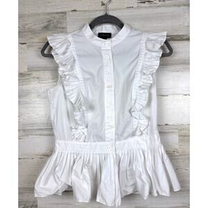 Carlisle Womens 4 White Sleeveless Button-Up Lightweight Ruffle Workwear Blouse
